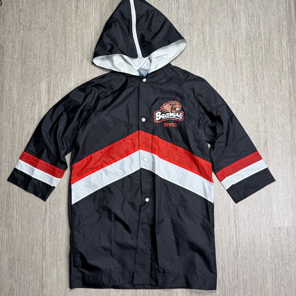 Vintage Oregon State Beavers Rain Band Jacket Button Front Adult L Black Striped - Picture 1 of 5